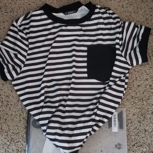 Pocketed striped ringer tee